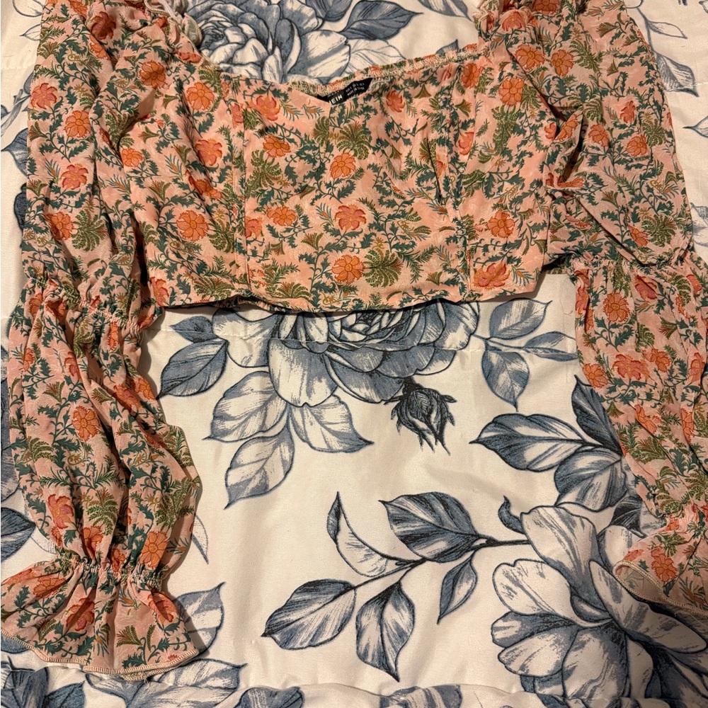 SHEIN Pink and Green Floral Top